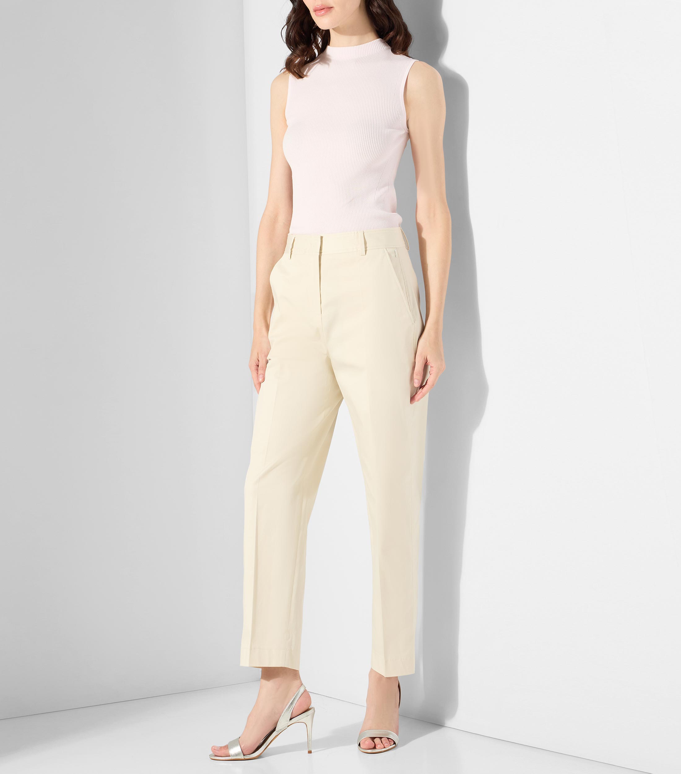 Pantalones tobilleros regular de algodón elástico Mujer